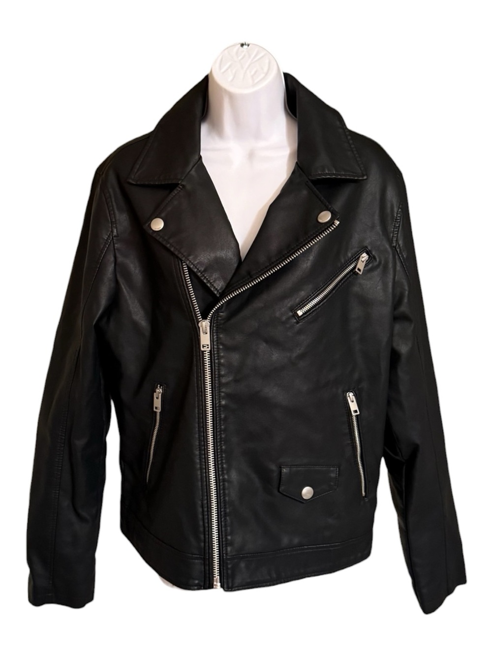 Express Menβs Black Faux Leather Moto Biker Jacket Size S NWT Asymmetrical Zip